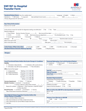 SNF NF to Hospital Transfer Form - hthu
