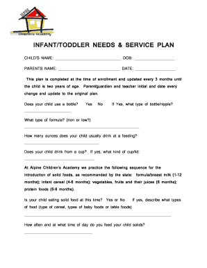 INFANT TODDLER NEEDS and SERVICE PLAN