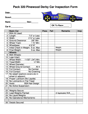 Pinewood Derby Car Inspection Form