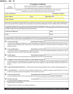 South Dakota Exemption Certificate