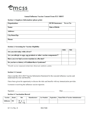 Annual Influenza Vaccine Consent Form