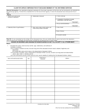 Claim for Unpaid Compensation of Deceased Member of the Uniformed Services