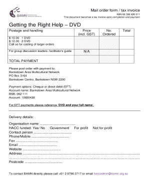 Mail Order Form Tax Invoice