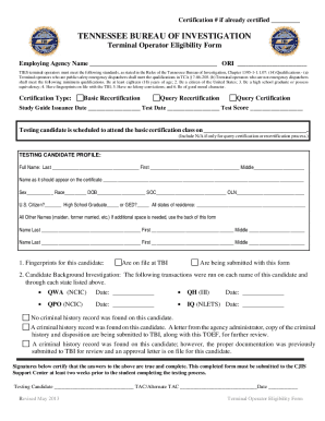 Tennessee Terminal Operator Eligibility Form
