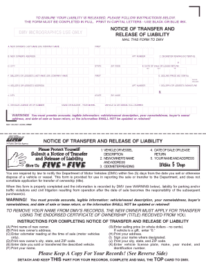 Notice of transfer and release of liability