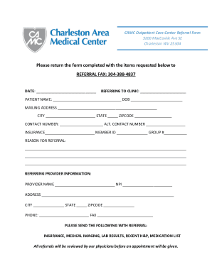 CAMC Outpatient Care Center Referral Form