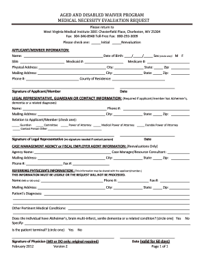 West Virginia Aged and Disabled Waiver Program Form