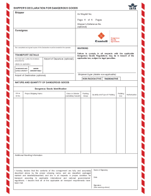 PDF Dangerous Goods Shipper's Declaration fillable form - IATA