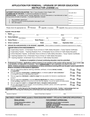 Texas Driver Education Instructor License Renewal Form