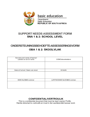 Support Needs Assessment Form SNA 1 and 2