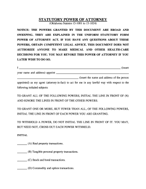 Oklahoma Statutory Power of Attorney