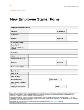 Employee starter form