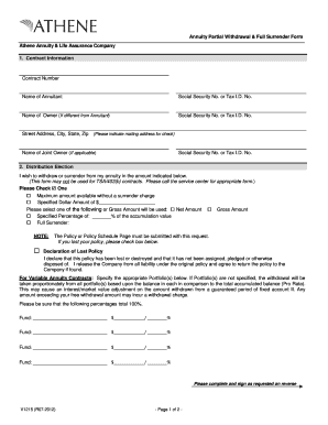 Annuity Partial Withdrawal and Full Surrender Form