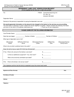 NH Dependent Care Cost Verification Request Form 476