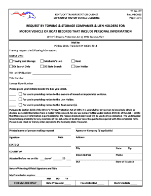 Kentucky Motor Vehicle Record Request Form