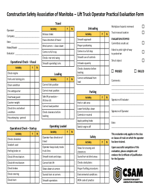 Lift Truck Operator Practical Evaluation Form