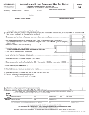 Nebraska Sales and Use Tax Return Form 10