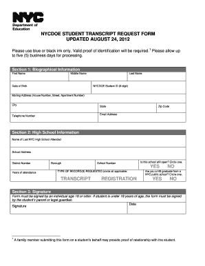 NYCDOE Student Transcript Request Form