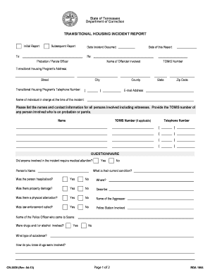 Tennessee Transitional Housing Incident Report