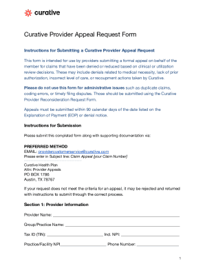 Curative Provider Appeal Request Form