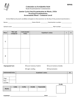 Junior Cycle Music 2025 26 Assessment Sheet