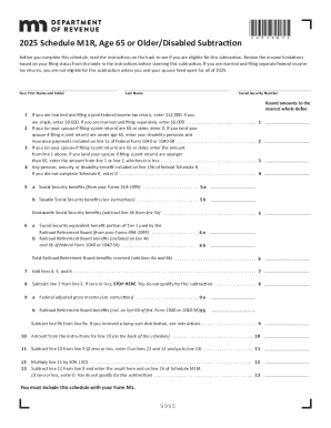 2025 M1R, Age 65 or Older Disabled Subtraction 2025 M1R, Age 65 or Older Disabled Subtraction