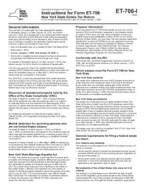 Form ET-706 New York State Estate Tax Return for an