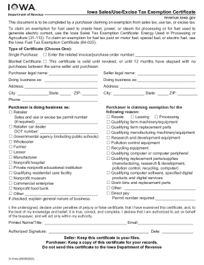 Iowa Sales Tax Exemption Certificate Instructions