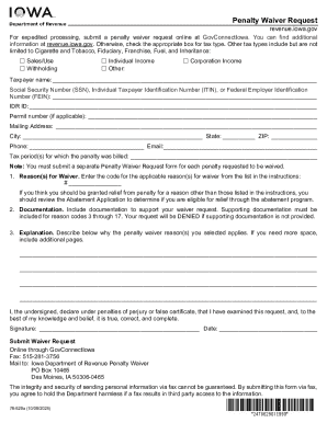 Iowa penalty waiver request: Fill out and sign online