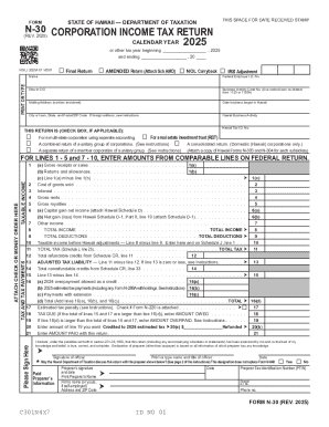 Form N-30, Rev 2025, Corporation Income Tax Return