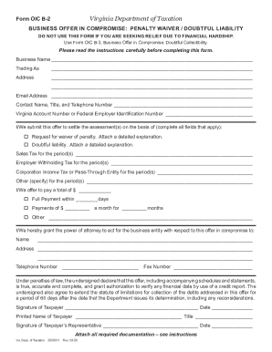 Form OIC B-2 - Business Offer In Compromise: Penalty Waiver Doubtful Liability