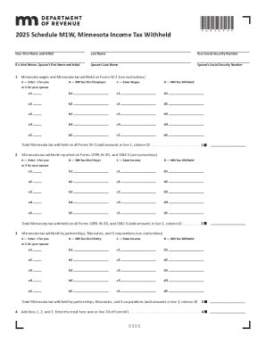 2025 Schedule M1W, Minnesota Income Tax Withheld