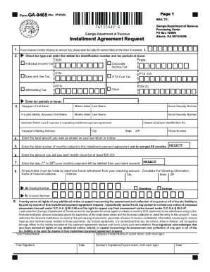 TSD Installment Payment Agreement Request GA9465