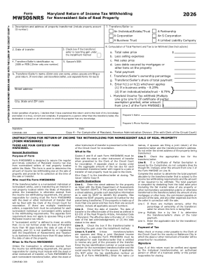 2026 Form MW506NRS Maryland Return of Income Tax Withholding for Nonresident Sale of Real Property