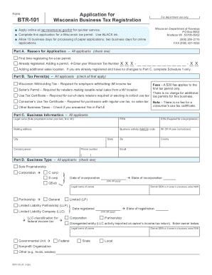 March 2026 BTR-101 Application for Wisconsin Business Tax Registration (fillable)