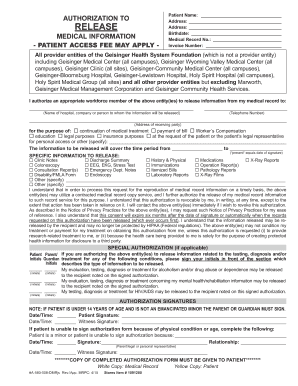 Geisinger Medical Authorization Release Form