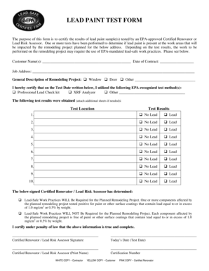 Lead Paint Test Form