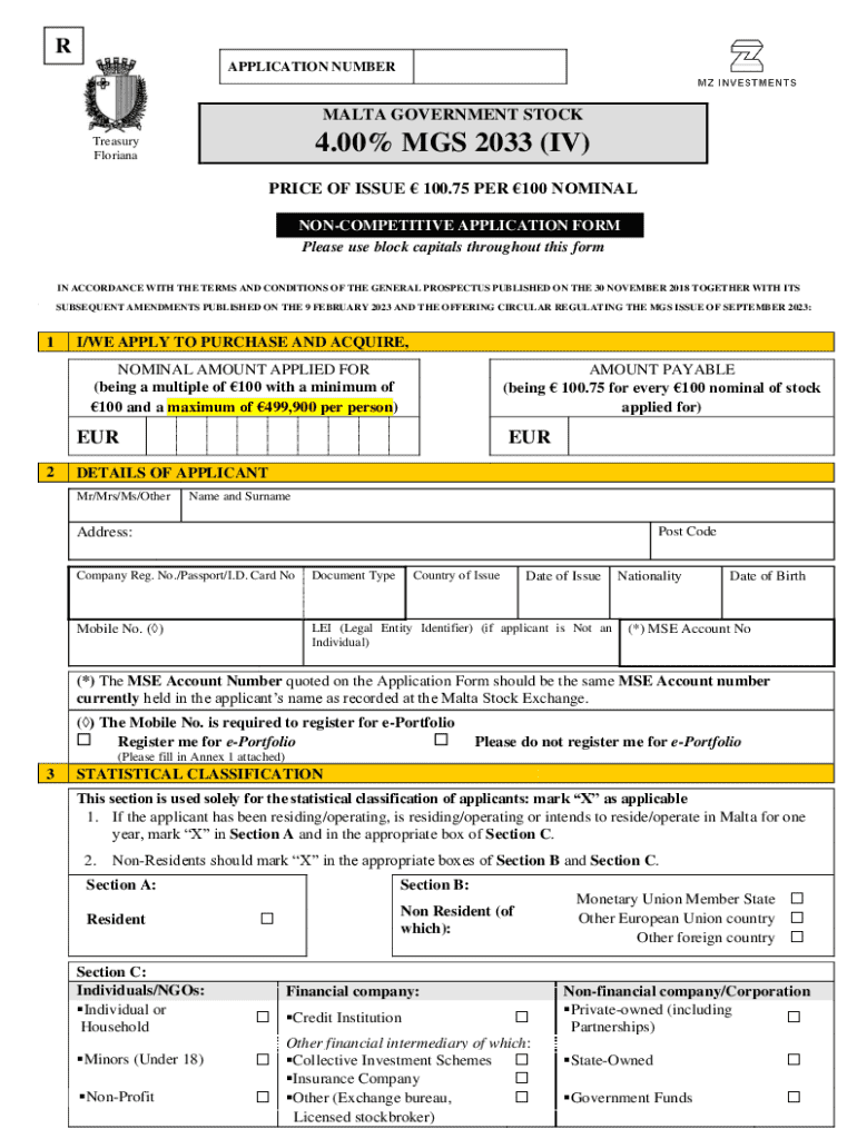 Malta Government Stock Application Form Preview on Page 1