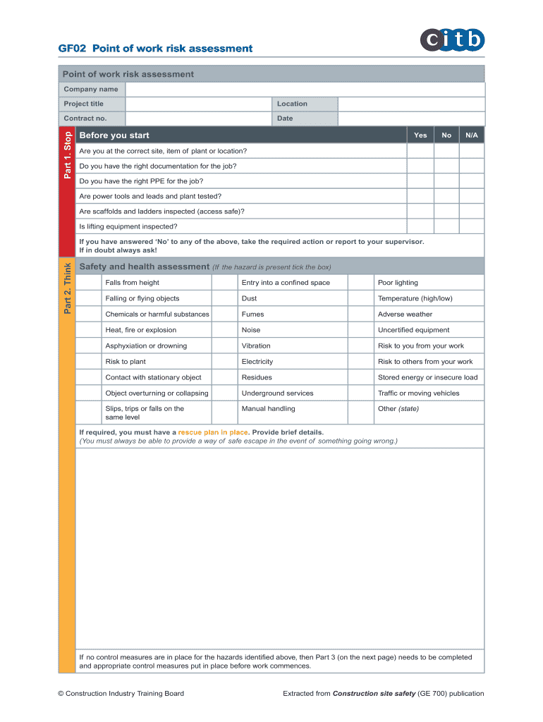 point of work risk assessment template Preview on Page 1