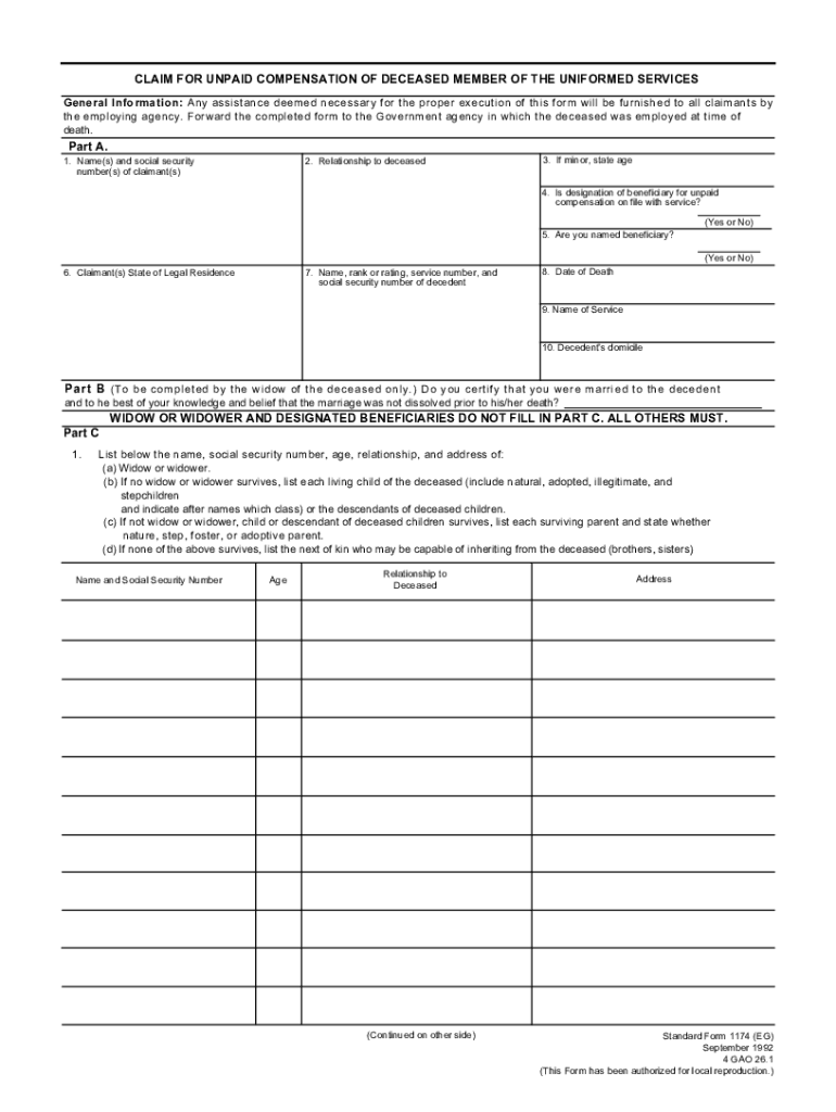 Claim for Unpaid Compensation of Deceased Member of the Uniformed Services Preview on Page 1