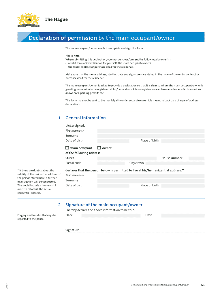 Declaration of Permission by Main Occupant Owner Preview on Page 1