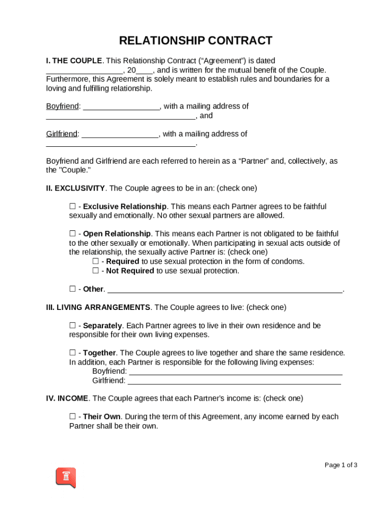 Relationship Contract Agreement Preview on Page 1